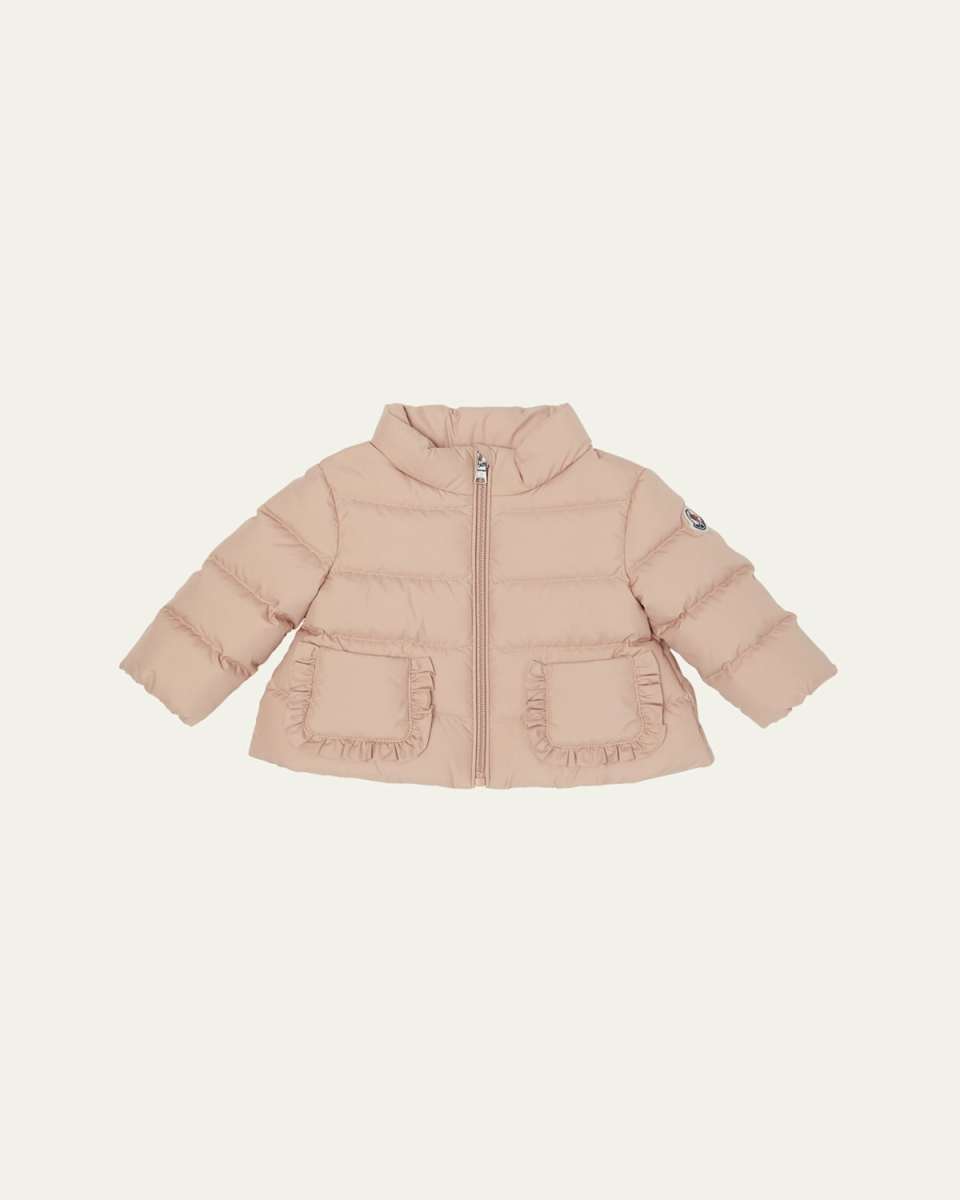 Girl's Onica Ruffled A-Line Down Coat, Size 1M-